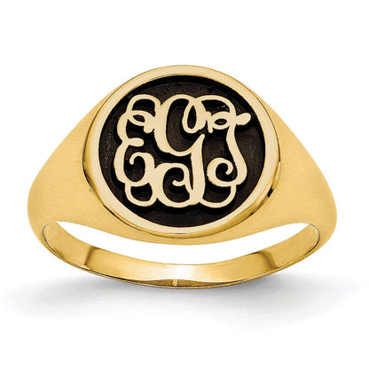 10K Gelbgold Ring, poliert, mit antikisiertem Monogramm-Hintergrund