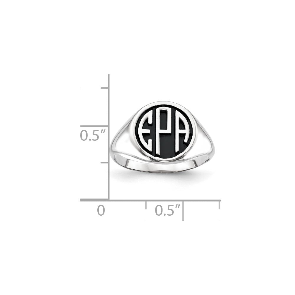 14K Weißgold Ring, gegossen, hochglanzpoliert, antikisiert, mit Monogramm