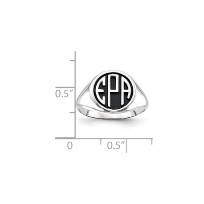 14K Weißgold Ring, gegossen, hochglanzpoliert, antikisiert, mit Monogramm