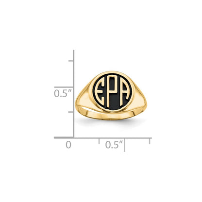 10K Gelbgold Gegossener Hochglanzpolierter Antikierter Monogramm-Ring