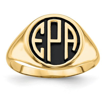 10K Gelbgold Gegossener Hochglanzpolierter Antikierter Monogramm-Ring