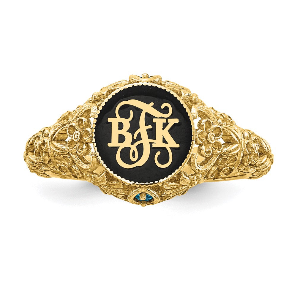 10K Gelbgold Filigran-Ring mit 1,5 mm Geburtssteinen und Monogramm