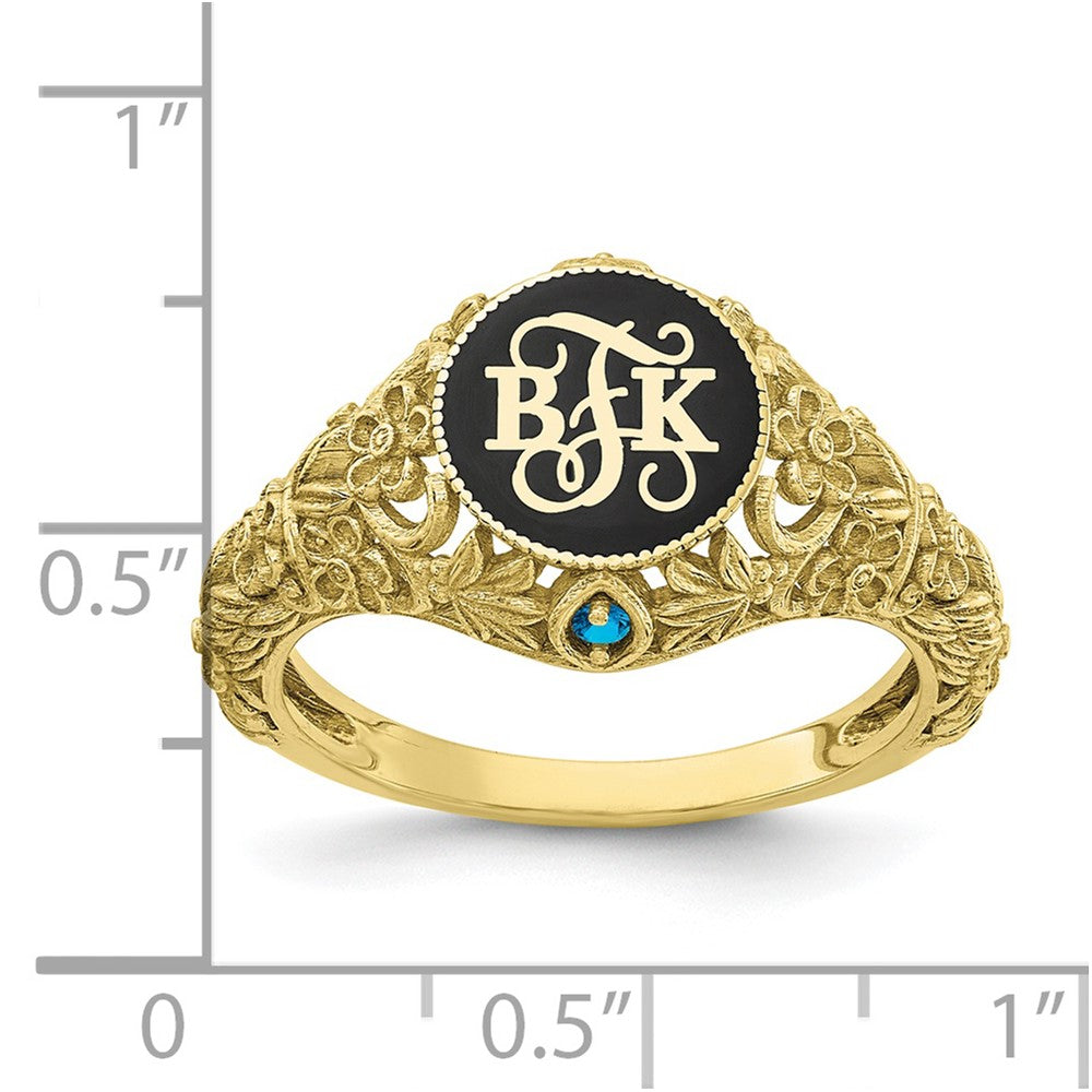10K Gelbgold Filigran-Ring mit 1,5 mm Geburtssteinen und Monogramm
