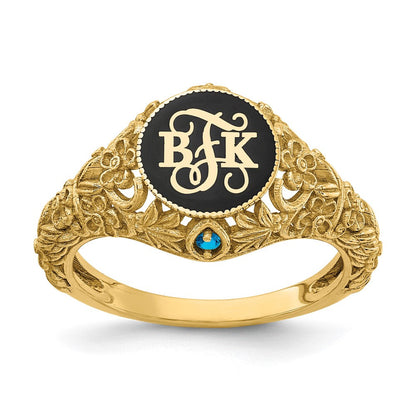 10K Gelbgold Filigran-Ring mit 1,5 mm Geburtssteinen und Monogramm