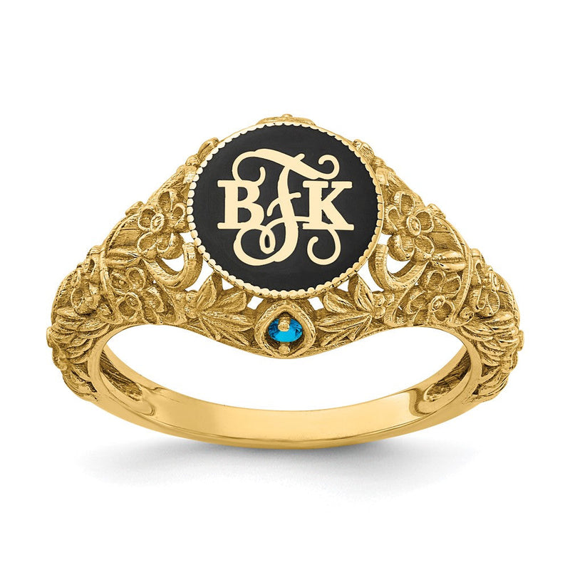 10K Gelbgold Filigran-Ring mit 1,5 mm Geburtssteinen und Monogramm