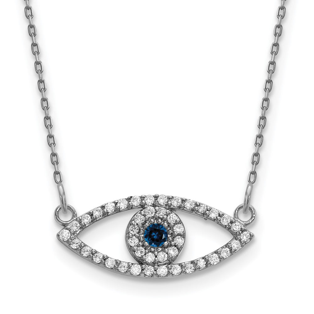 10K Weißgold Klein Halskette Diamant und Saphir Böse Auge