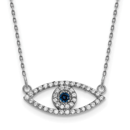 10K Weißgold Klein Halskette Diamant und Saphir Böse Auge