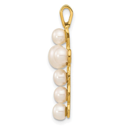 10K Gelbgold 10K 4-6mm Weiß Knopf Süßwasser Zuchtperle Kreuz Anhänger