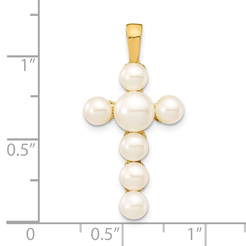 10K Gelbgold 10K 4-6mm Weiß Knopf Süßwasser Zuchtperle Kreuz Anhänger