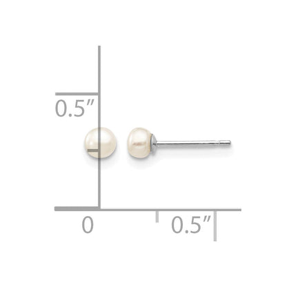 10K Weißgold 3-4mm Knopf Süßwasser Zuchtperle Ohrstecker
