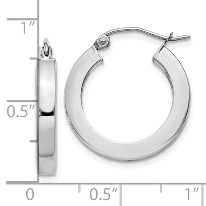 10K Weißgold 3mm Poliert Quadratisch Röhre Creolen