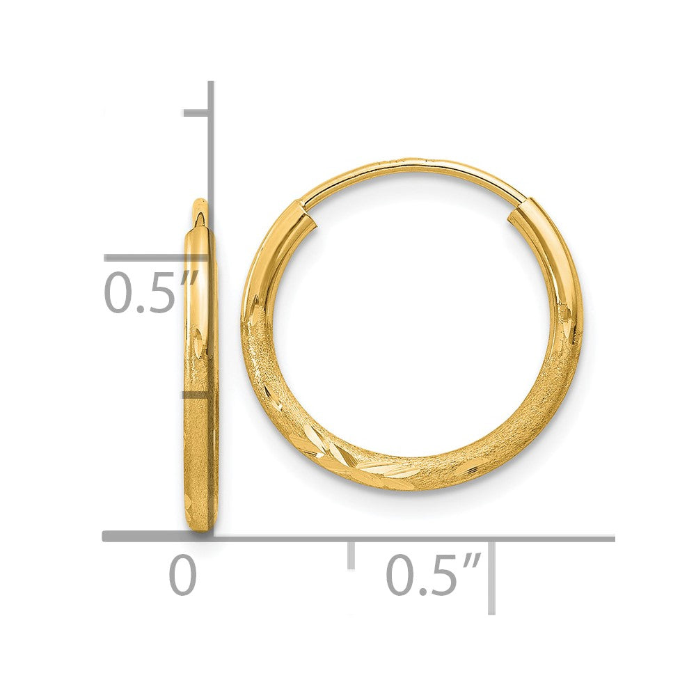 10K Gelbgold 1.5mm Satiniert Diamantiert Endlos Creolen