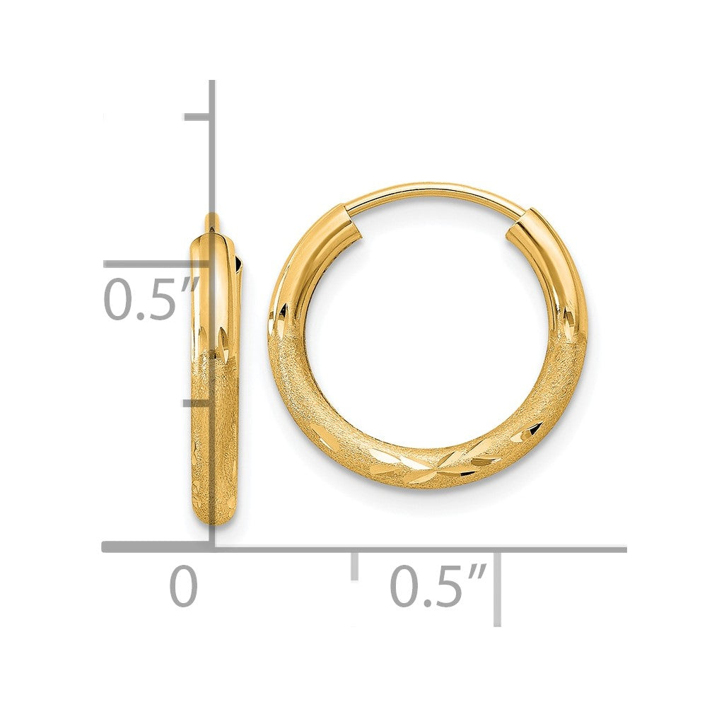 10K Gelbgold 2mm Satiniert Diamantiert Endlos Creolen