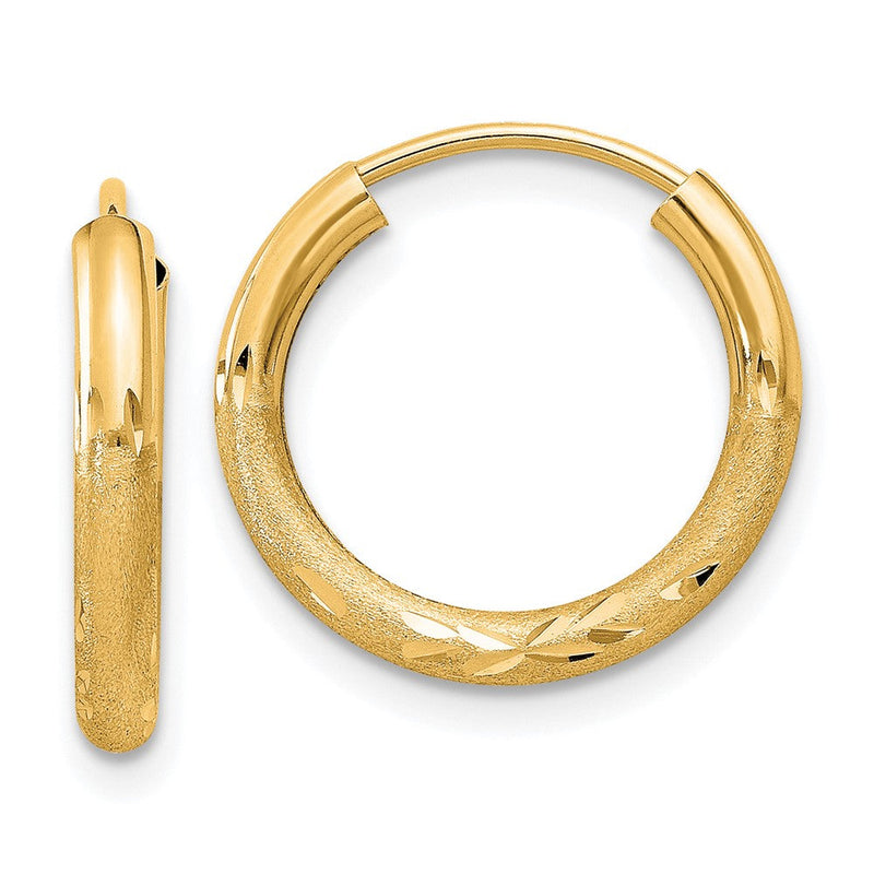 10K Gelbgold 2mm Satiniert Diamantiert Endlos Creolen
