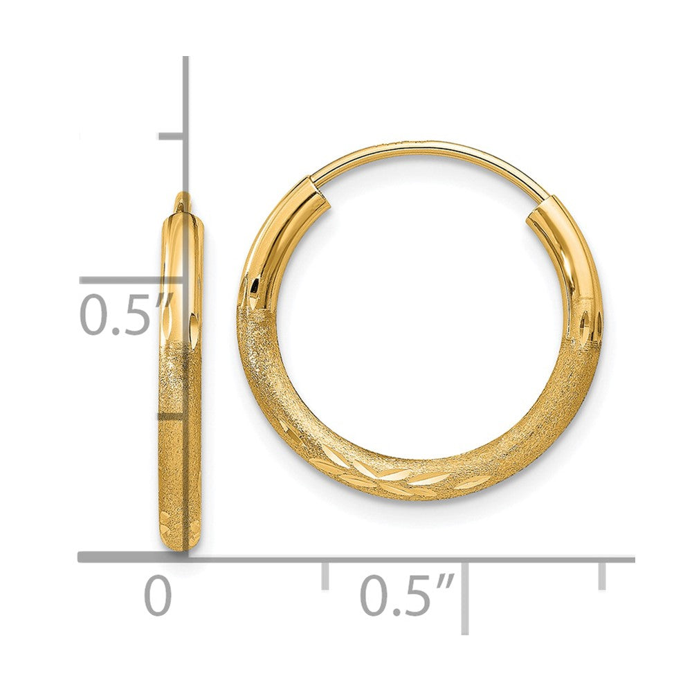 10K Gelbgold 2mm Satiniert Diamantiert Endlos Creolen