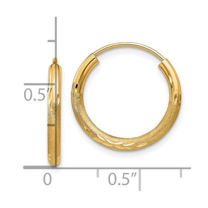 10K Gelbgold 2mm Satiniert Diamantiert Endlos Creolen