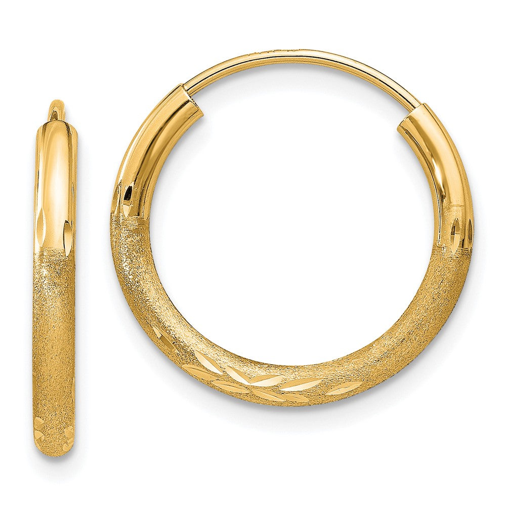 10K Gelbgold 2mm Satiniert Diamantiert Endlos Creolen