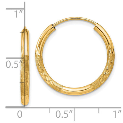 10K Gelbgold 2mm Satiniert Diamantiert Endlos Creolen