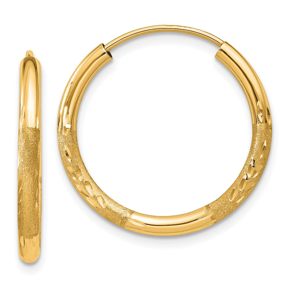 10K Gelbgold 2mm Satiniert Diamantiert Endlos Creolen