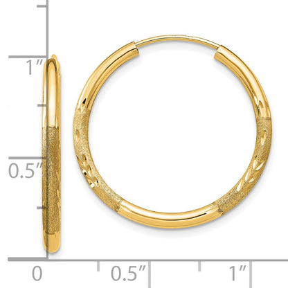 10K Gelbgold 2mm Satiniert Diamantiert Endlos Creolen