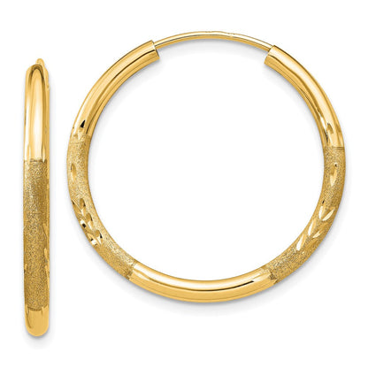 10K Gelbgold 2mm Satiniert Diamantiert Endlos Creolen