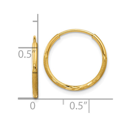10K Gelbgold 1.25mm Diamantiert Endlos Creole Ohrring