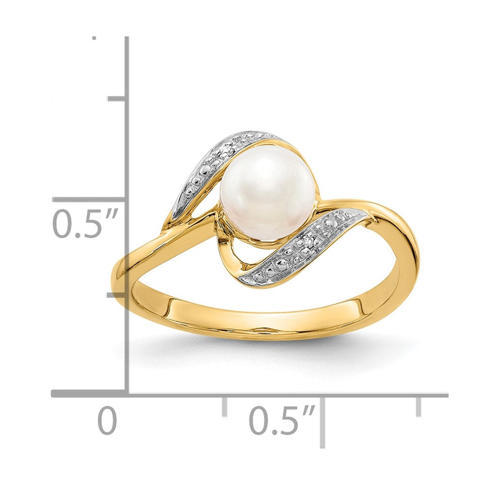 10K Gelbgold Diamant und Fw Zuchtperle Ring