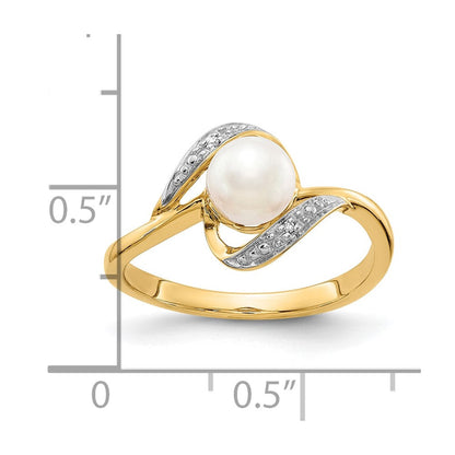 10K Gelbgold Diamant und Fw Zuchtperle Ring