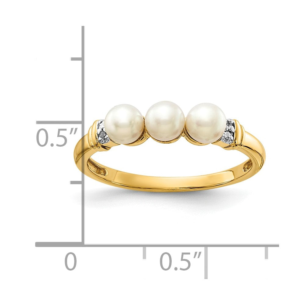 10K Gelbgold 10K Diamant und Fw Zucht 3-pearl Ring