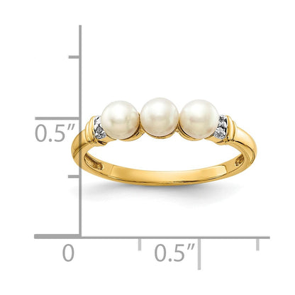 10K Gelbgold 10K Diamant und Fw Zucht 3-pearl Ring