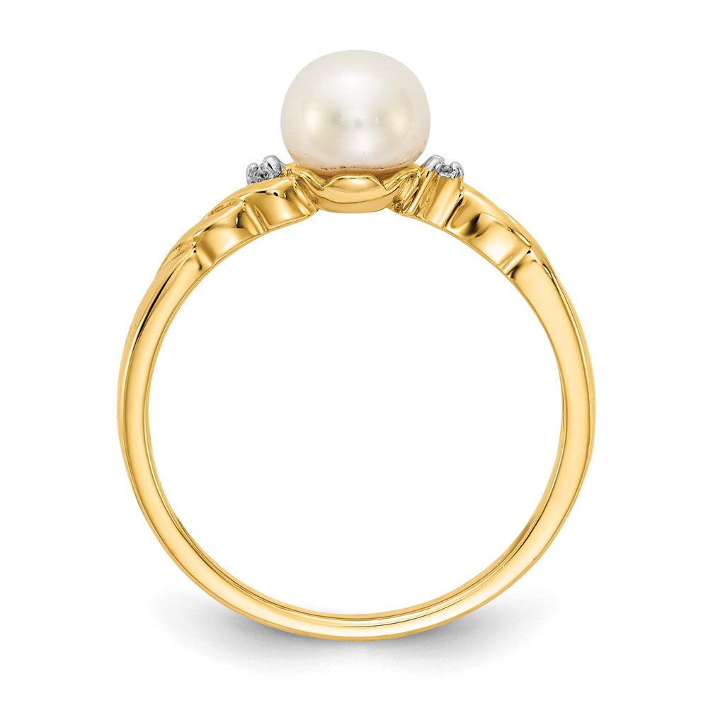 10K Gelbgold Fw Zuchtperle und Diamant Gedreht Ring