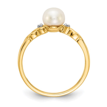 10K Gelbgold Fw Zuchtperle und Diamant Gedreht Ring