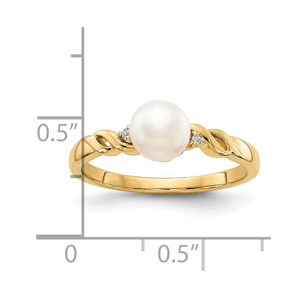 10K Gelbgold Fw Zuchtperle und Diamant Gedreht Ring