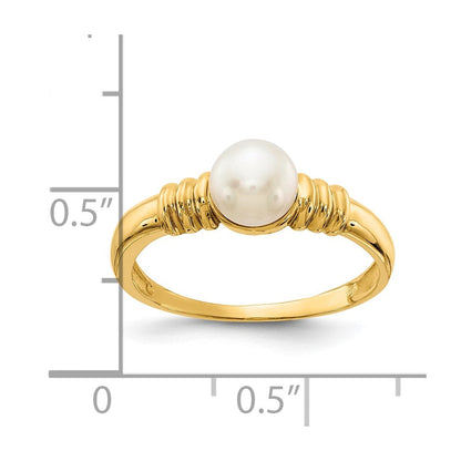 10K Gelbgold 10K 5-6mm Weiß Knopf Süßwasser Zuchtperle Ring