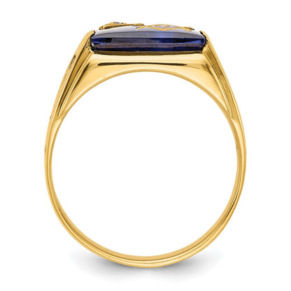 10K Gelbgold Herren Poliert und Strukturiert mit Schwarz Emaille, Imitat Blau Spinell Aa Qualität Diamant Freimaurer Ring