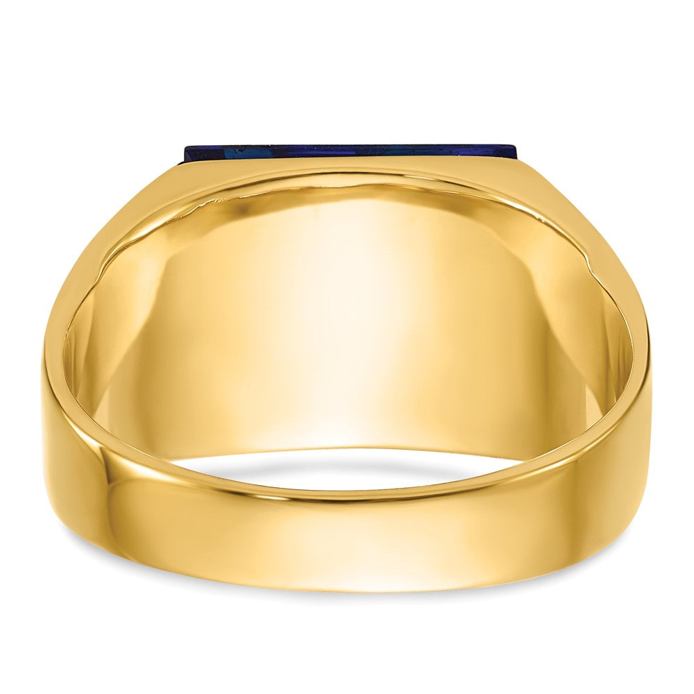 10K Gelbgold Herren Poliert und Strukturiert mit Schwarz Emaille, Imitat Blau Spinell Aa Qualität Diamant Freimaurer Ring