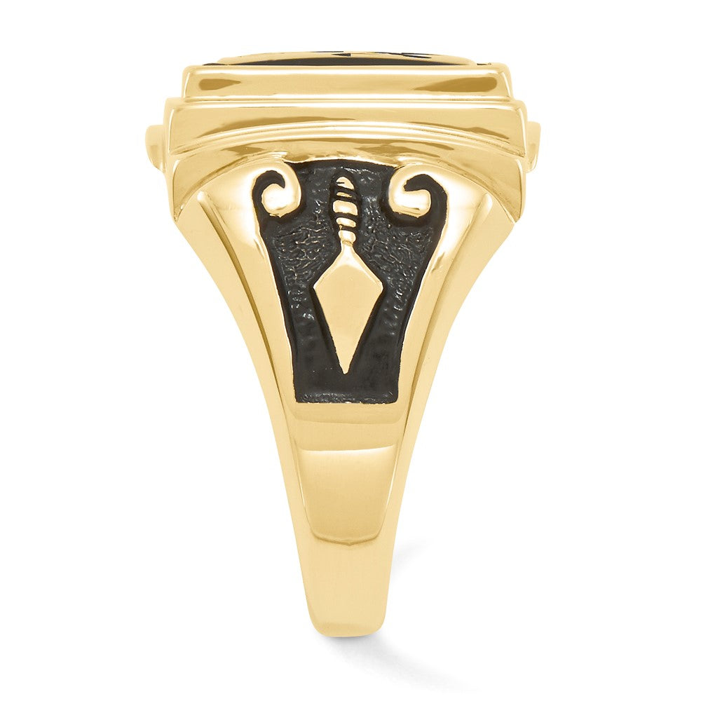 10K Gelbgold Herren Poliert und Strukturiert mit Schwarz Emaille Onyx Freimaurer Ring