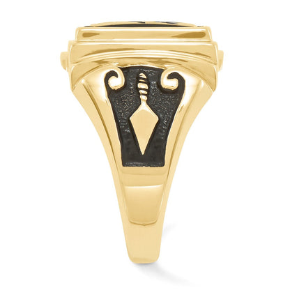10K Gelbgold Herren Poliert und Strukturiert mit Schwarz Emaille Onyx Freimaurer Ring
