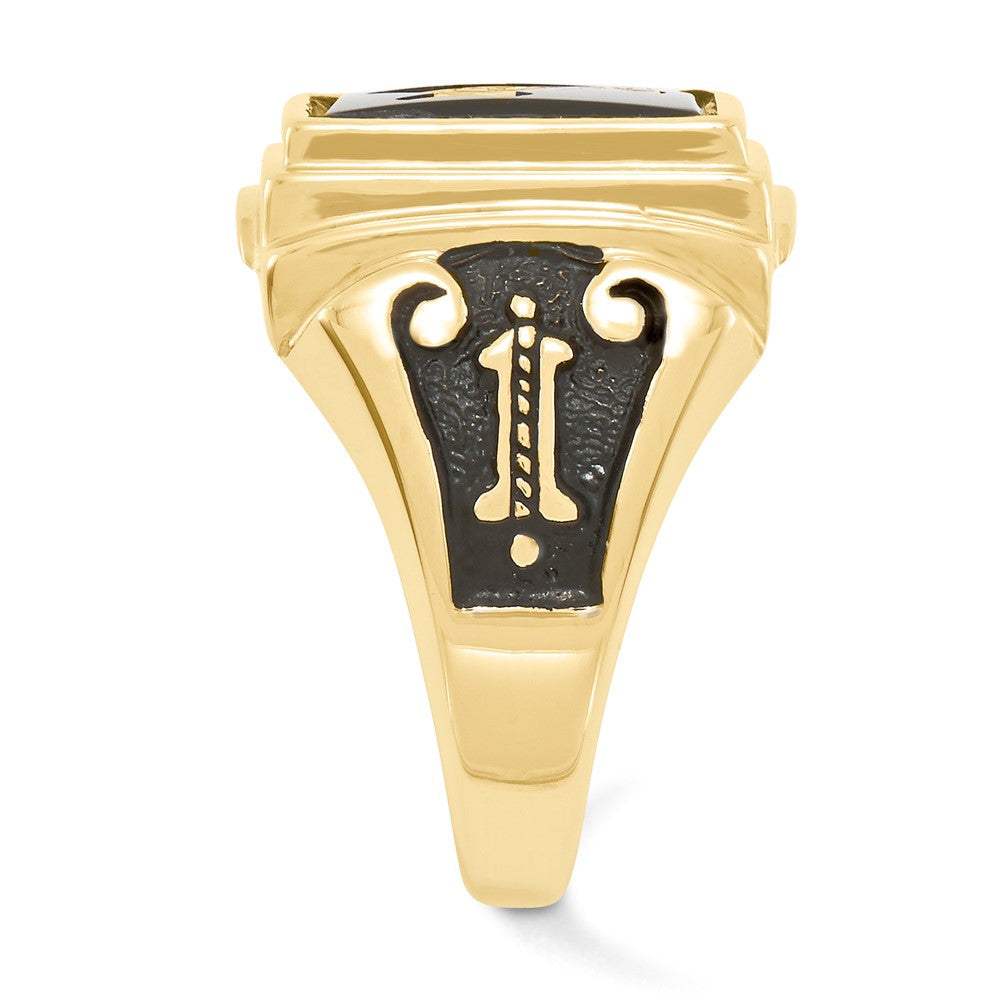 10K Gelbgold Herren Poliert und Strukturiert mit Schwarz Emaille Onyx Freimaurer Ring