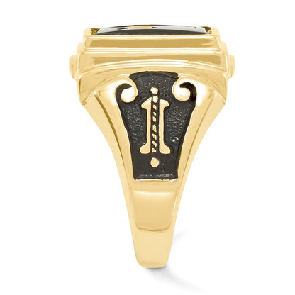 10K Gelbgold Herren Poliert und Strukturiert mit Schwarz Emaille Onyx Freimaurer Ring