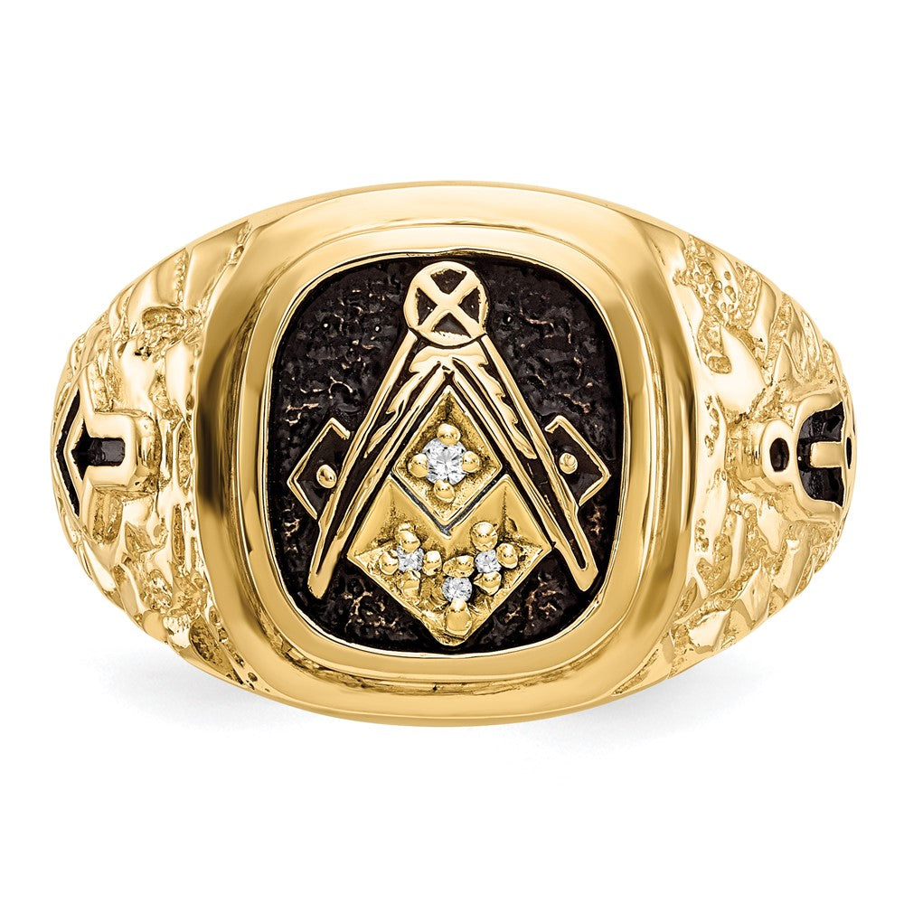10K Gelbgold Poliert, Antikisiert und Nugget Texture Aa Qualität Diamant Freimaurer Ring