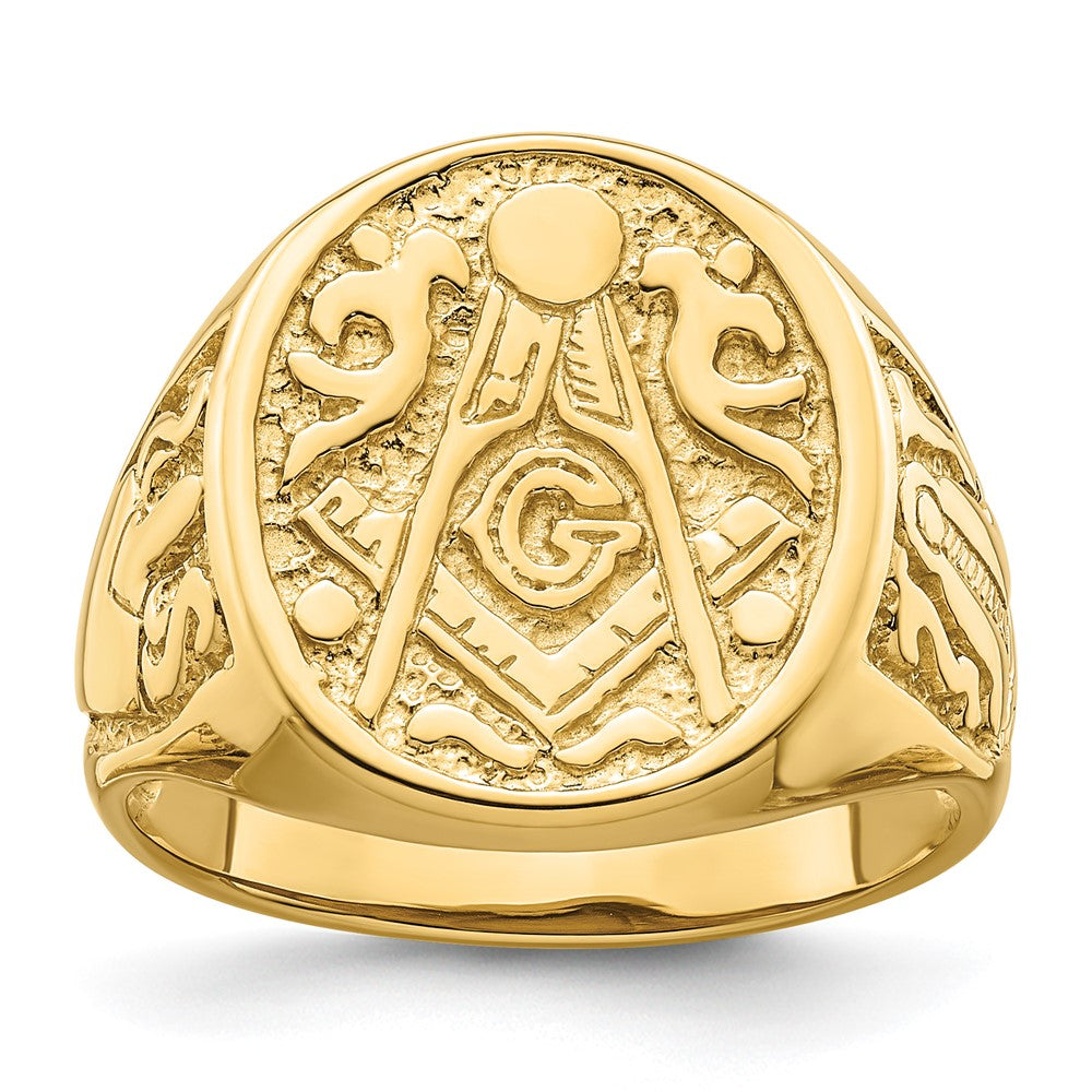 10K Gelbgold Herren Poliert und Gerillt (not Emailliert) Freimaurer Ring