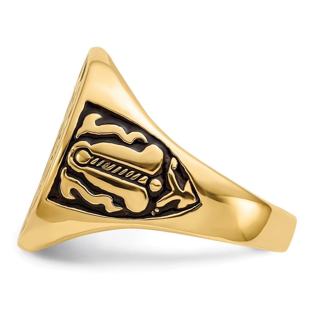 10K Gelbgold Herren Poliert und Gerillt mit Schwarz Emaille Freimaurer Ring