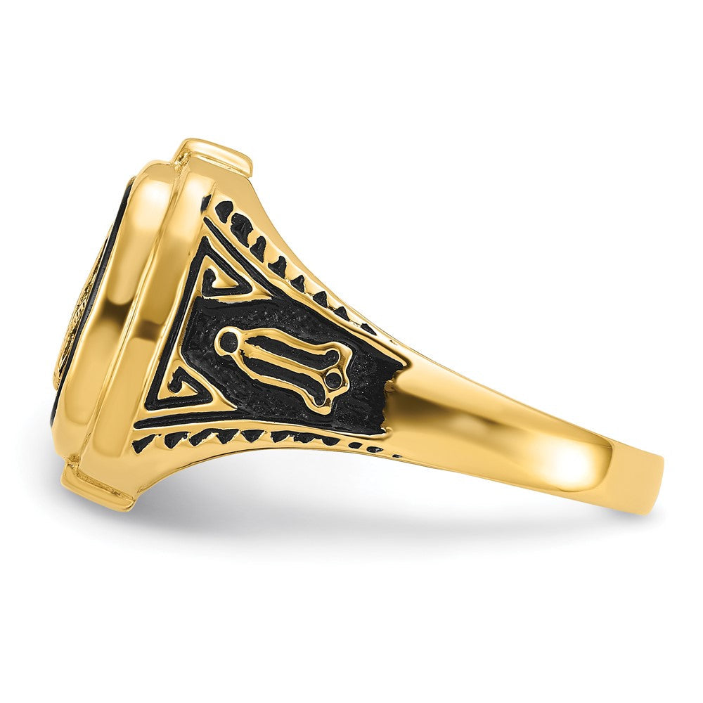 10K Gelbgold Herren Poliert, Antikisiert und Strukturiert mit Onyx Freimaurer Ring