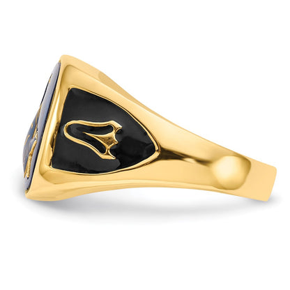 10K Gelbgold Herren Poliert, Antikisiert und Strukturiert mit Imitat Blau Spinell Freimaurer Ring