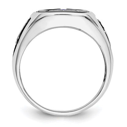 10K Weißgold und Vergoldet Poliert Strukturiert mit Schwarz Emaille Onyx Freimaurer Ring