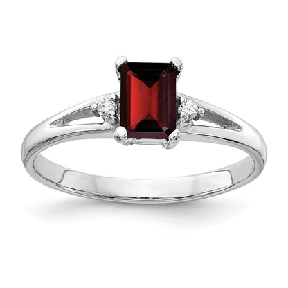 10K Weißgold 10K 6x4mm Smaragdschliff Granat Aa Diamant Ring