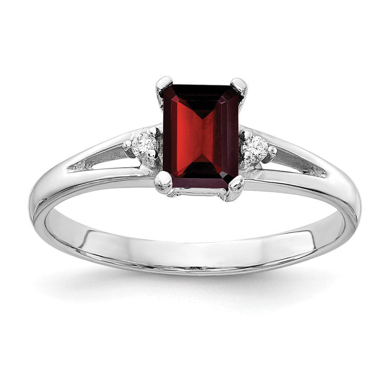 10K Weißgold 10K 6x4mm Smaragdschliff Granat Aa Diamant Ring
