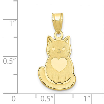 10K Gelbgold Lasergeschnitten Katze mit Herz Charm