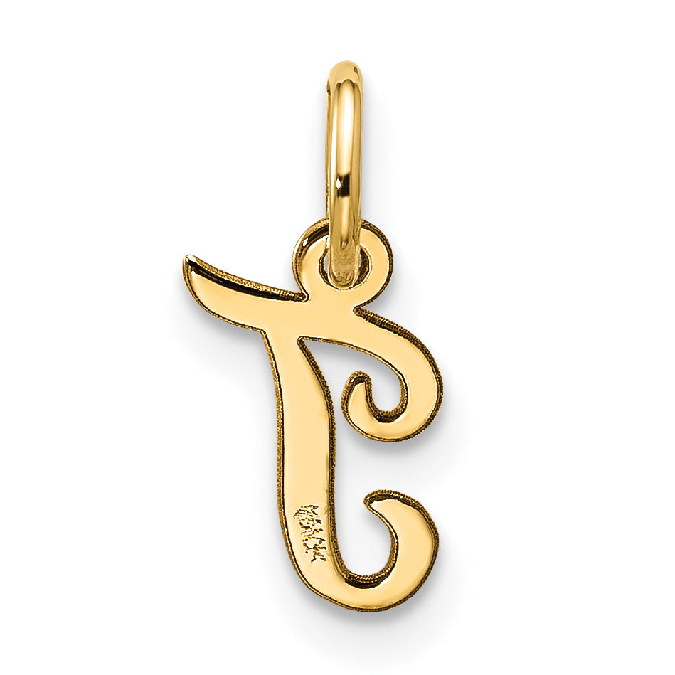 10K Gelbgold Klein Schreibschrift Initiale T Charm